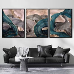 Contemporary 3 piece wall art One line art poster Bedroom modern wall decor Abstract beige extra large framed canvas Liv