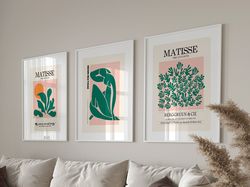 Henri Matisse Set of 3 wall art, Gallery Wall Set, Green Matisse Print Set, Matisse Posters, Matisse Exhibition Poster,