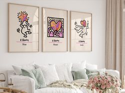 Keith Haring Set of 3 Prints, Gallery Wall Set, Exhibition Poster, Keith Haring Poster Set, Museum Poster, Printable Wal