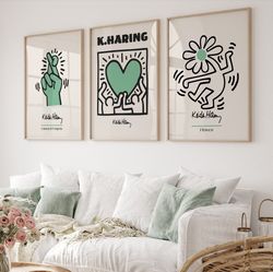Keith Haring Set of 3, Exhibition Poster, Keith Haring Poster, Gallery Wall Set, Pop Art Home Decor, Wall Art, Museum Po
