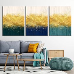 Landscape 3 piece wall art print Minimalist poster Bedroom modern gold wall decor Abstract extra large framed canvas set