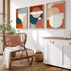 Mid Century Modern Gallery Wall Art Set Of 3 Abstract Art Neutral Prints Geometric Wall Art Modern Poster Colorful Bedro