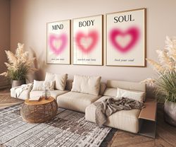 Mind Body Soul Aura Poster 3 Piece Wall Art, Aura Energy Spiritual Gradient Set of 3 Prints, Y2K Aesthetic Room Decor Sp