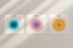 Mind Body Soul Aura Poster Set of 3 Square Prints, Aura Energy Spiritual Gradient Print, Y2K Decor, Aesthetic Room Decor