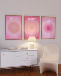 Mind Body Soul Positive Aura Posters Set of 3 Prints, Spiritual Gradient 3 Piece Wall Art, Y2K Aesthetic Room Decor Hot