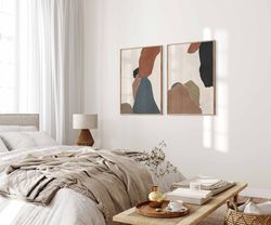 Minimalist Abstract Print Set of 2 Earth Tone Wall Art Mid Century Decor Bedroom Wall Art Contemporary Decor Shapes Prin