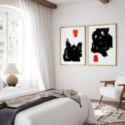 Modern Abstract Gallery Wall Art Set of 2 Prints Black And White Abstract Art Minimalist Bedroom Decor Modern Line Drawi