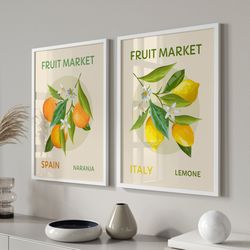 Set of 3 Fruit Market, Fruit Poster, Kitchen Wall Art, Fruit Wall Art, Printable Art, Fruit Market Print, Colourful Kitc