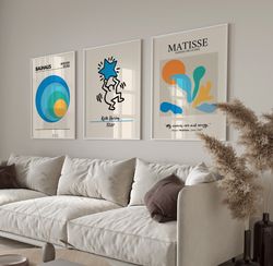 Set Of 3, Matisse Print, Matisse Cutout, Keith Haring Print, Keith Haring Star Poster, Color Block Print,, Blue