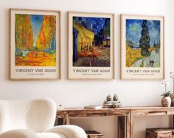 Set of 3 Vincent Van Gogh - 3 Paintings Photo Poster Wall Art Gift Cypress Night Rhone Night , Poster Art print, Classic