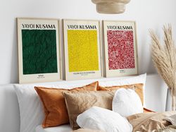 Set of 3 Yayoi Kusama, Yellow Wall Art, Green Posters, Beige Wall Art, Famous Artists Modern Gallery Wall Home Decor