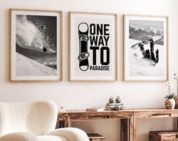 Snowboarding Poster Print - Set of 3 Black and White, Snowboard Art, Winter Sport Poster Set, Winter Posters, Sport Post
