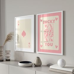 Trendy Retro Wall Art Set Of 3, Retro Trendy Aesthetic Print, Ace Card Poster, Lucky You Poster, Trendy Wall Art, Funny