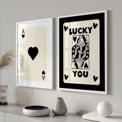 Trendy Retro Wall Art Set Of 3, Retro Trendy Aesthetic Print, Black Ace Card Poster, Lucky You Poster, Trendy Wall Art,