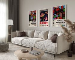 Yayoi Kusama Print Set for Home Decor - Japanese Art Framed, Yayoi Kusama Inspired Wall Art Trio - Set of 3 Eye-Catching
