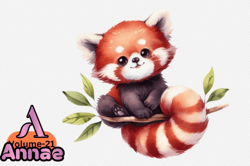 Red Panda Floral Watercolor Clipart Design 97
