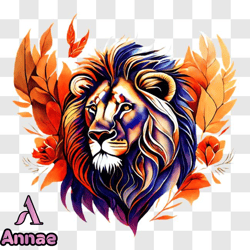Vibrant Lion with Colorful Mane and Surroundings PNG Design 232