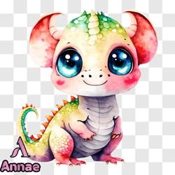 Adorable Cartoon Baby Dragon on Black Background PNG Design 246