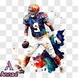 Football Player Painting with Cleveland Browns Uniform PNG Design 322