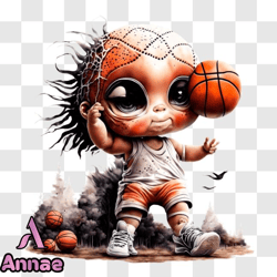 Cartoon Child with Dreadlocks Playing Basketball Outdoors PNG Design 81