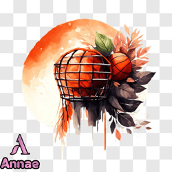 Basketball ball in an Orange Cage with Full Moon PNG Design 95