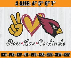 Cardinals Embroidery, Peace Love Cardinals, NFL Machine Embroidery Digital, 4 sizes Machine Emb Files -14 - Annae