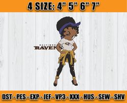 Ravens Embroidery, Betty Boop Embroidery, NFL Machine Embroidery Digital, 4 sizes Machine Emb Files -19