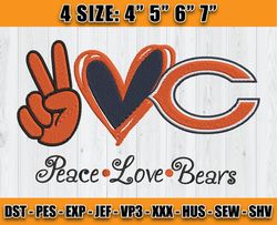 Chicago Bears Embroidery, Peace Love Chicago Bears, NFL Machine Embroidery Digital, 4 sizes Machine Emb Files -22 Annae