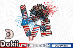 LOVE 4th of July Fireworks Sunflower PNG Design 59