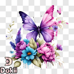 Colorful Butterfly on a Bed of Flowers PNG Design 190