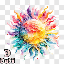 Colorful Sun Art with Watercolor Patterns PNG Design 225