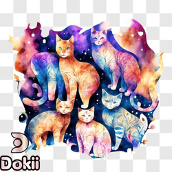 Colorful Cat Galaxy PNG Design 275