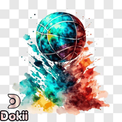Colorful Basketball Ball Art Piece PNG Design 71