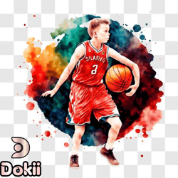 Young Basketball Player with Colorful Paint Splashes Background PNG Design 77