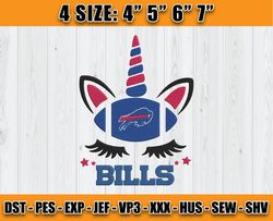 Buffalo Bills Embroidery, Unicorn Embroidery, NFL Machine Embroidery Digital, 4 sizes Machine Emb Files -02