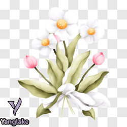 Beautiful Bouquet of White Flowers and Pink Tulips PNG Design 194