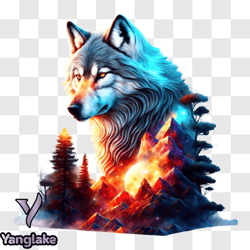 Glowing Wolf on Rocky Terrain with Aura PNG Design 196