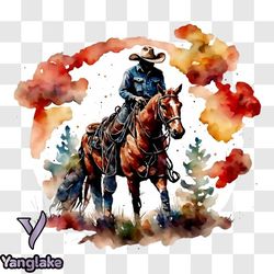 Cowboy riding horse in the countryside PNG Design 280