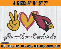 Cardinals Embroidery, Peace Love Cardinals, NFL Machine Embroidery Digital, 4 sizes Machine Emb Files -14 - Yanglake