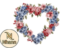 Watercolor 4th of July Wreath Heart Design 12