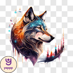 Colorful Abstract Wolf Head PNG Design 191