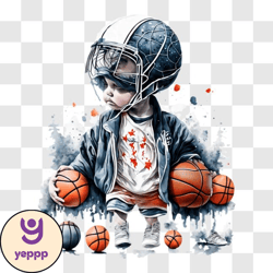 Young Boy Engaged in Basketball Activity PNG Design 63