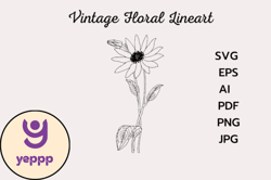 Vintage Flower Drawing Clipart Design 171