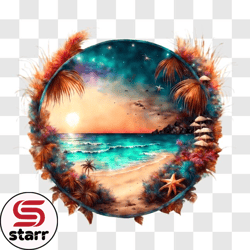 Tropical Beach Sunset with Palm Trees and Vibrant Sky PNG Design 257