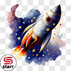 Rocket Ship in Space PNG Design 269