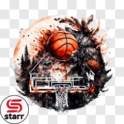 Exciting Basketball Action with House and Trees PNG Design 58