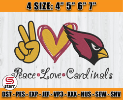Cardinals Embroidery, Peace Love Cardinals, NFL Machine Embroidery Digital, 4 sizes Machine Emb Files -14 -starr