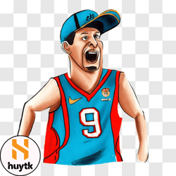 Serious Man with Basketball in Blue and Red Jersey PNG Design 97