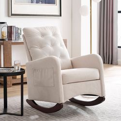 25.6"W Modern Accent High Backrest Living Room Lounge Arm Rocking Chair, Two Side Pocket
