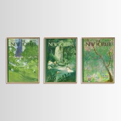 Botanical Prints Set Of 3, New Yorker Posters, PRINTABLE Vintage Green Posters, The New Yorker Magazine Cover, New Yorke